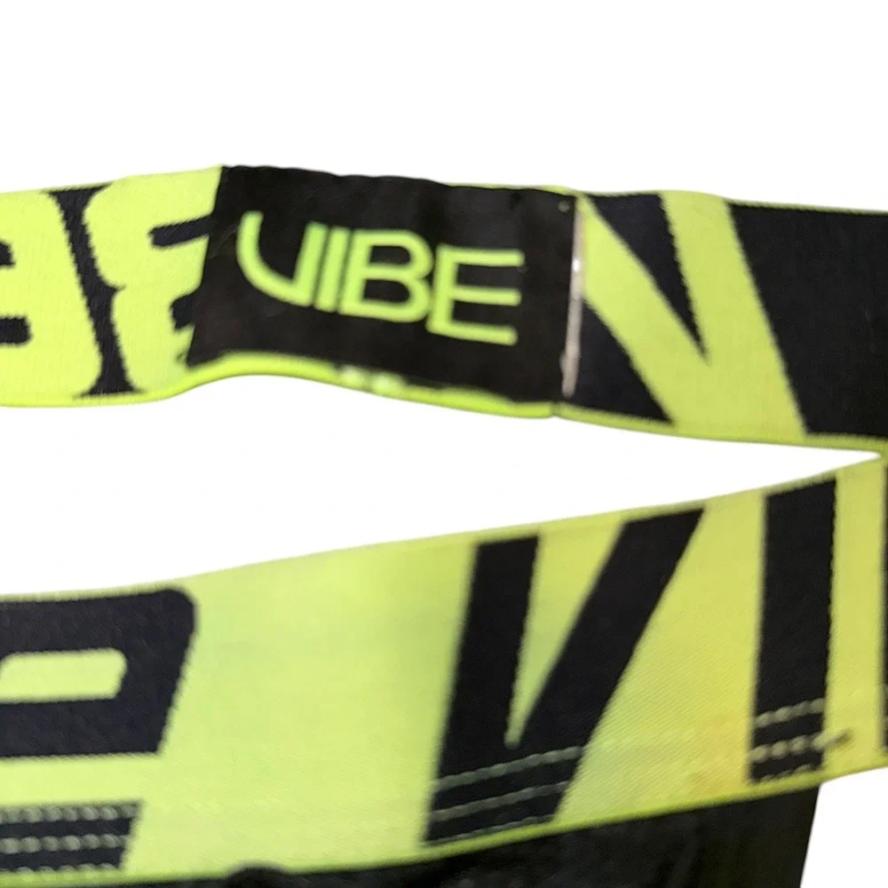 Vibe Mens Mesh Jockstrap Black Neon Yellow Logo Waistband Athletic‎ Underwear